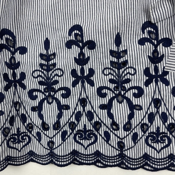 Time and Try Blouse Womens Large Blue White Striped Embroidered 3/4 Sleeve - Picture 5 of 8